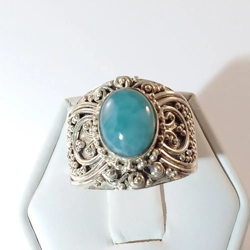 Bali Larimar Ring Sterling Silver Size 7